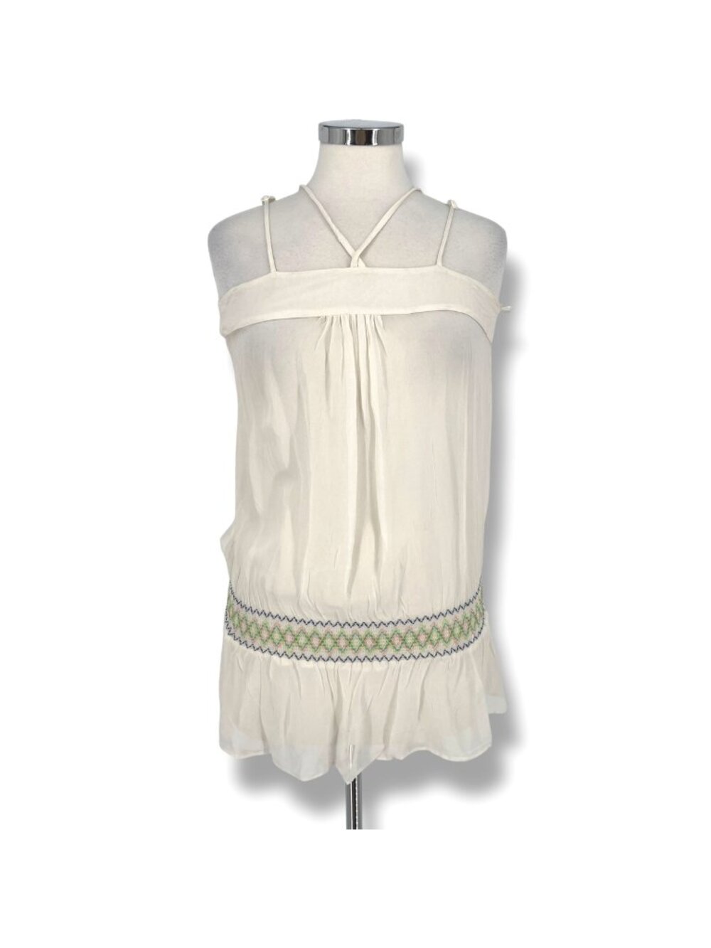 Angie Sheer Sleeveless Top Embroidered Waistband White Size Medium NWT